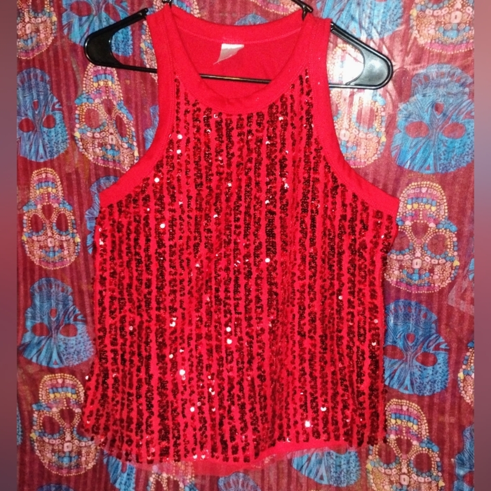No Boundaries Red Sequin Juniors Tank Top